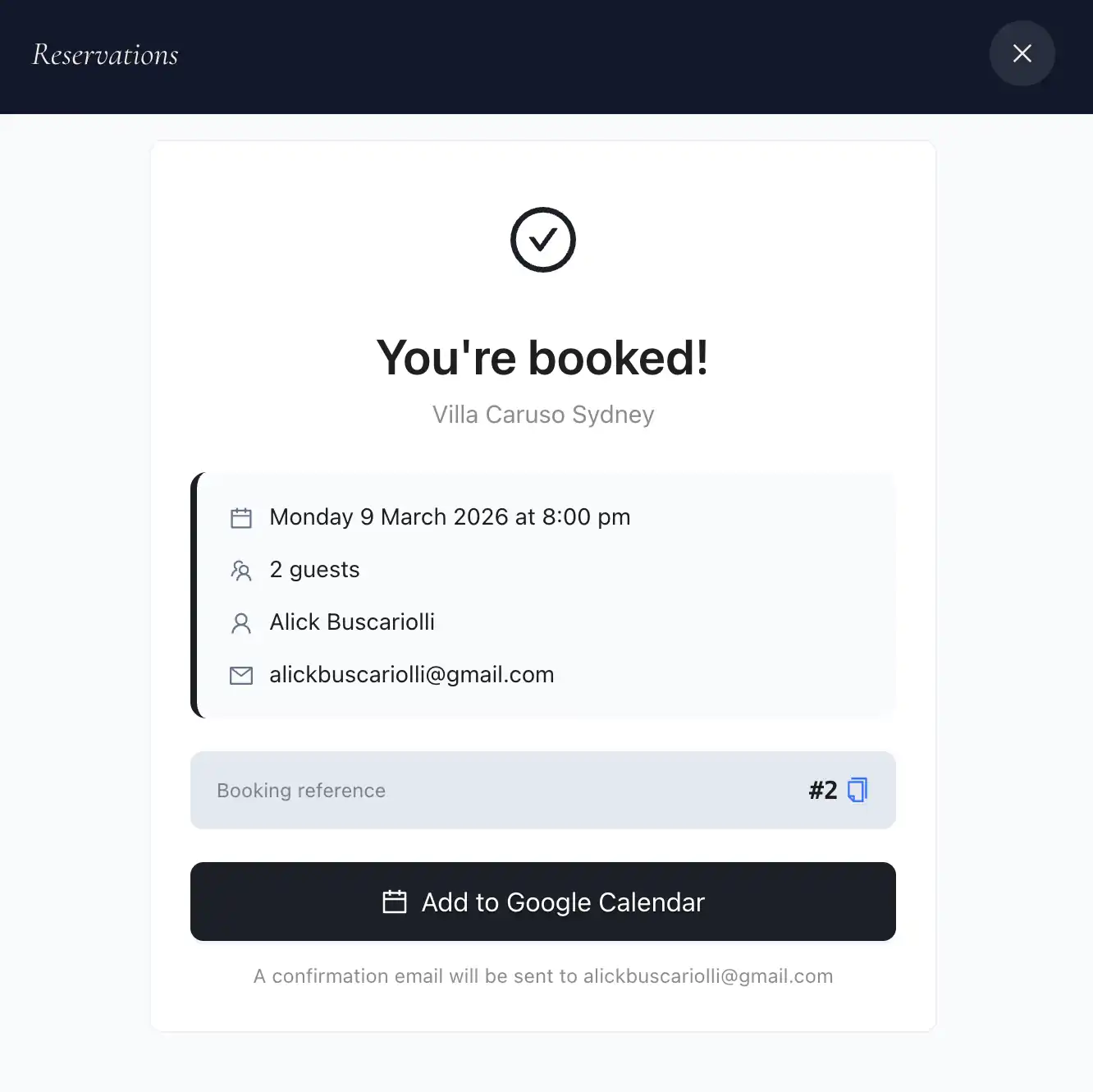 You're Booked Success Screen